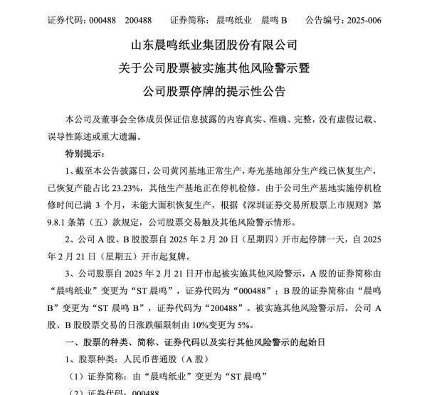 晨鳴紙業(yè)停牌“戴帽”，<a href='http://48sq.com/'>造紙</a>巨頭何去何從？